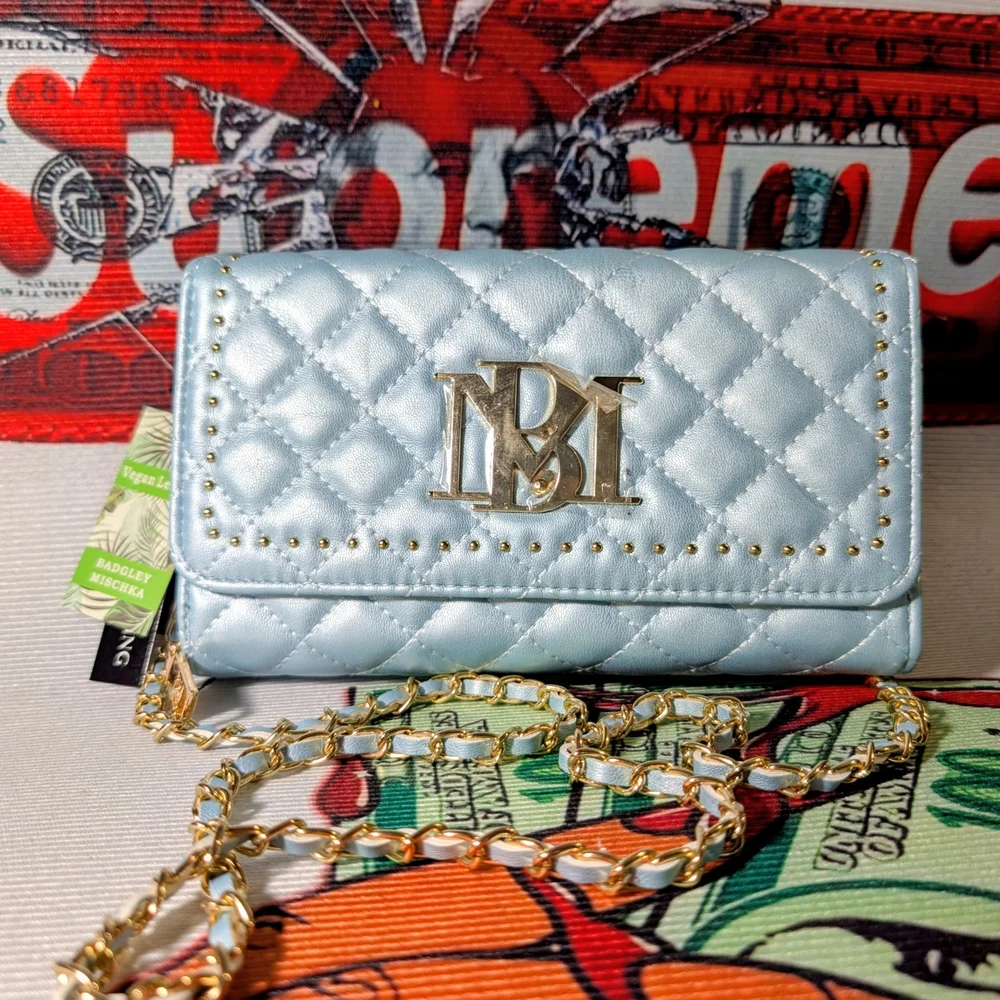 Badgley Mischka Quilted Light Blue Clutch‎